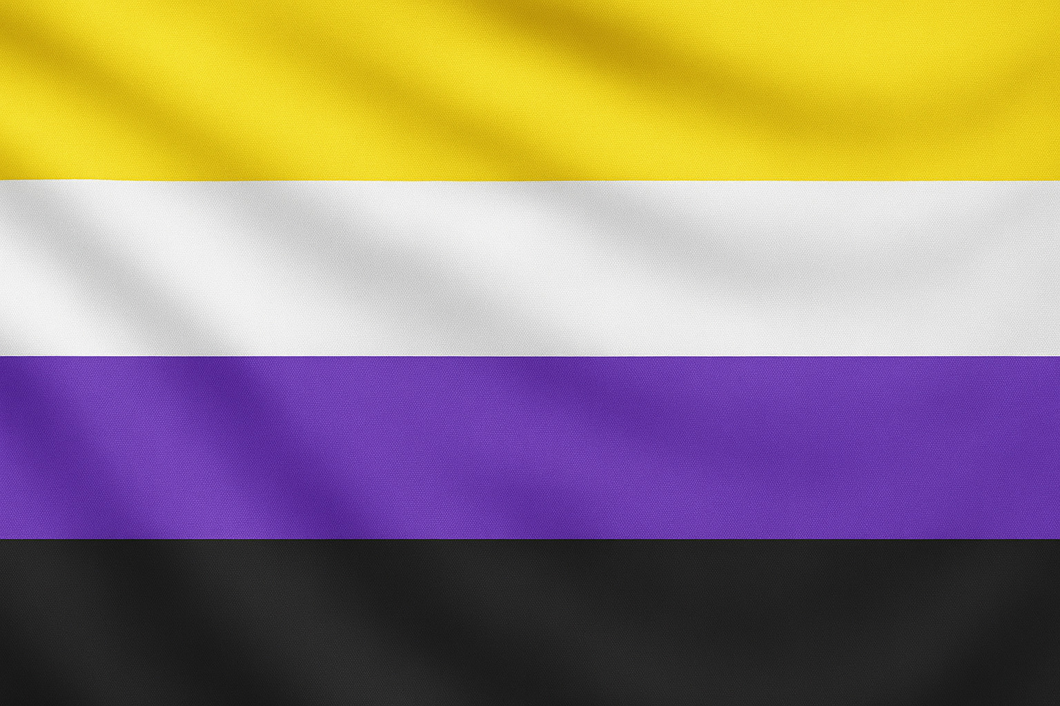 Bandeira não-binária: símbolo de identidades de gênero além do binário homem/mulher, como gênero-fluido e agênero, com luta pelo uso de pronomes neutros (ex: elu/delu). representada na sigla LGBTQIAPN+